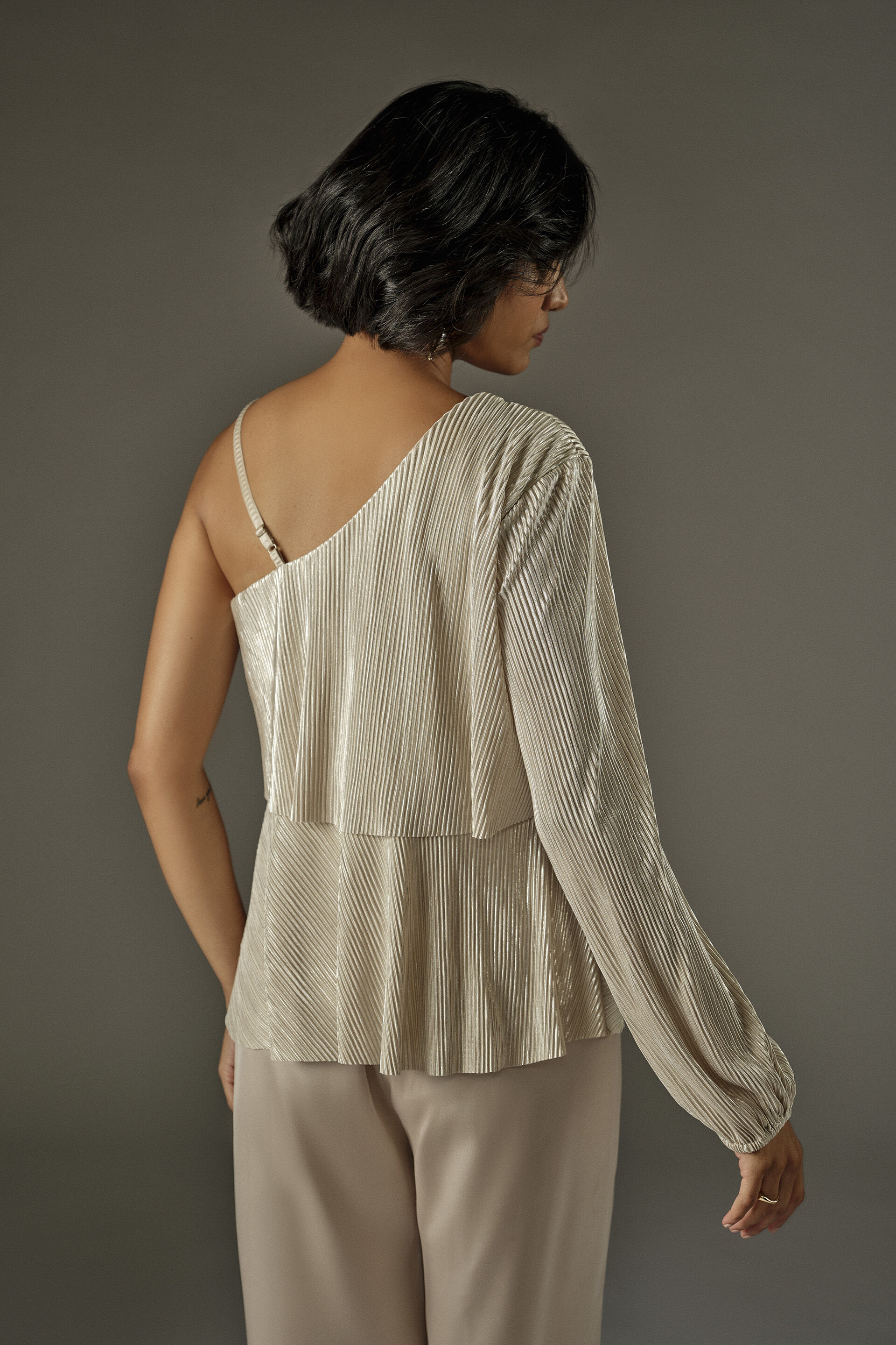 Accordion Pleated Layerd Top in Cream, White, image 6